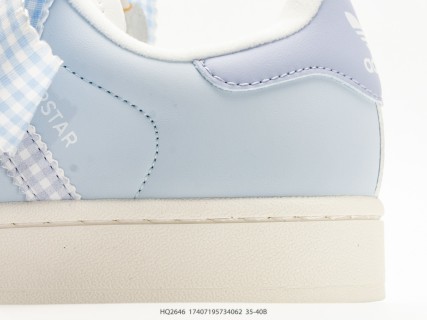 Adidas Superstar Shell Toe Cloud White Periwinkle Stripes view 7