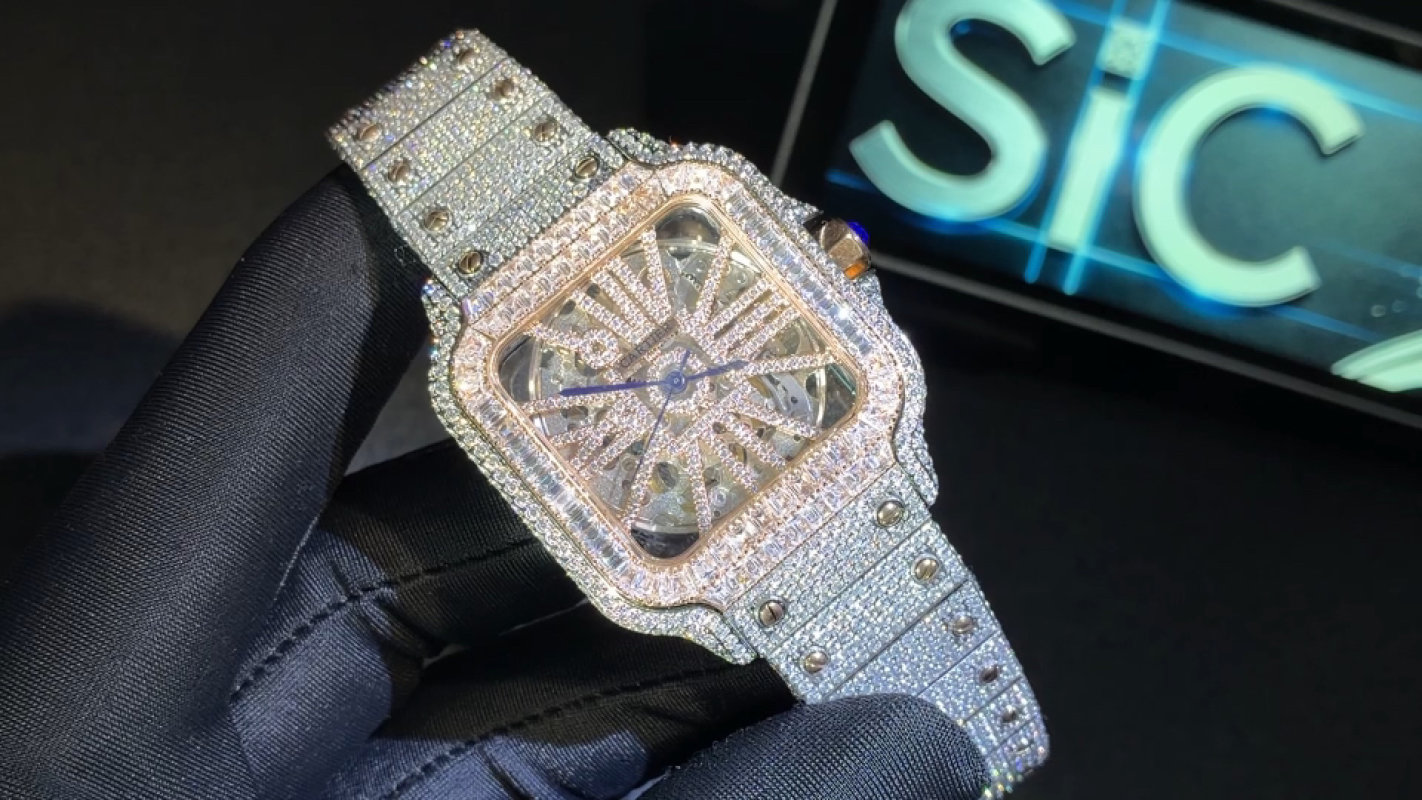 Cartier Santos Full Diamond Moissanite Watch Replica - D Color VVS