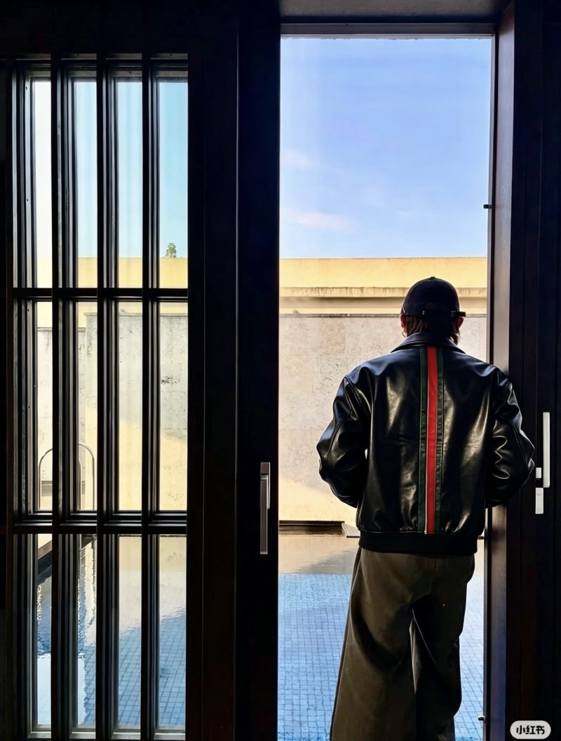 Gucci Web Stripe Black Leather Bomber Jacket view