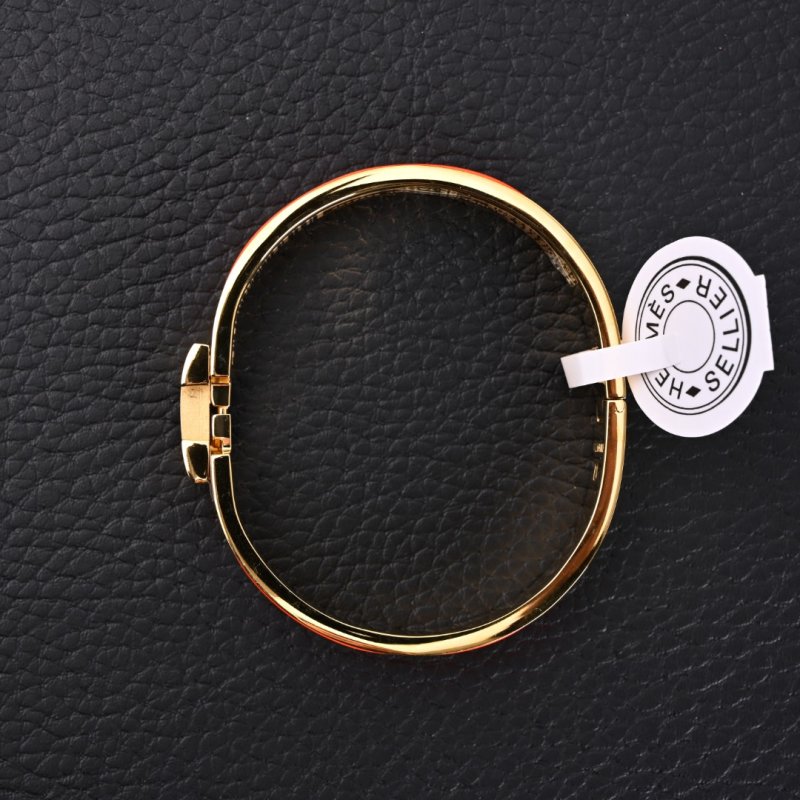 Hermes UA Enamel Bangle Bracelet Orange Gold view