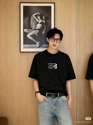 Balenciaga Double B Embroidered Black Short Sleeve T-Shirt view 2