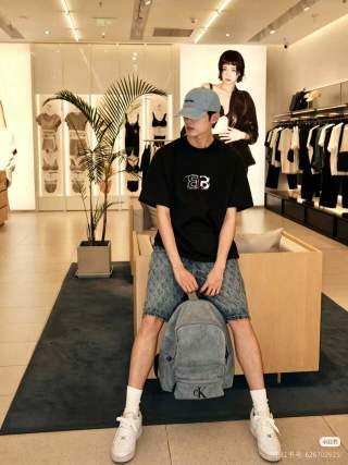 Balenciaga Double B Embroidered Black Short Sleeve T-Shirt view 3