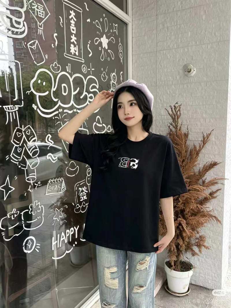Balenciaga Double B Embroidered Black Short Sleeve T-Shirt view