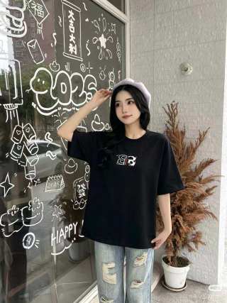 Balenciaga Double B Embroidered Black Short Sleeve T-Shirt view 5