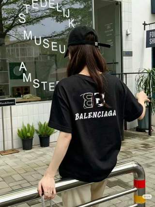 Balenciaga Double B Embroidered Black Short Sleeve T-Shirt view 6