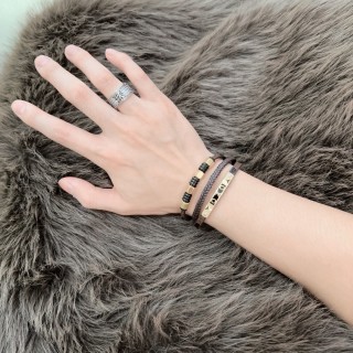 LV Monogram Leather Bracelet Stack Brown Gold Unisex view 4