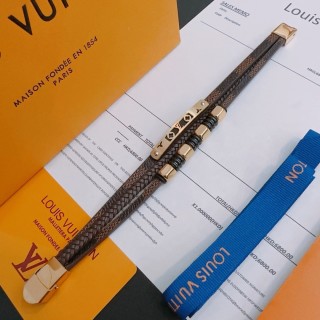 LV Monogram Leather Bracelet Stack Brown Gold Unisex view 5