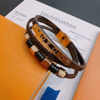 LV Monogram Leather Bracelet Stack Brown Gold Unisex view 6