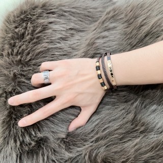 LV Monogram Leather Bracelet Stack Brown Gold Unisex view 7