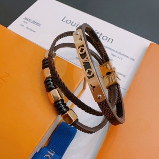 LV Monogram Leather Bracelet Stack Brown Gold Unisex view 8