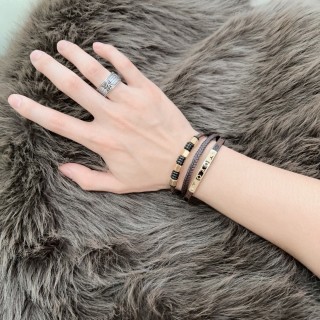 LV Monogram Leather Bracelet Stack Brown Gold Unisex view 9