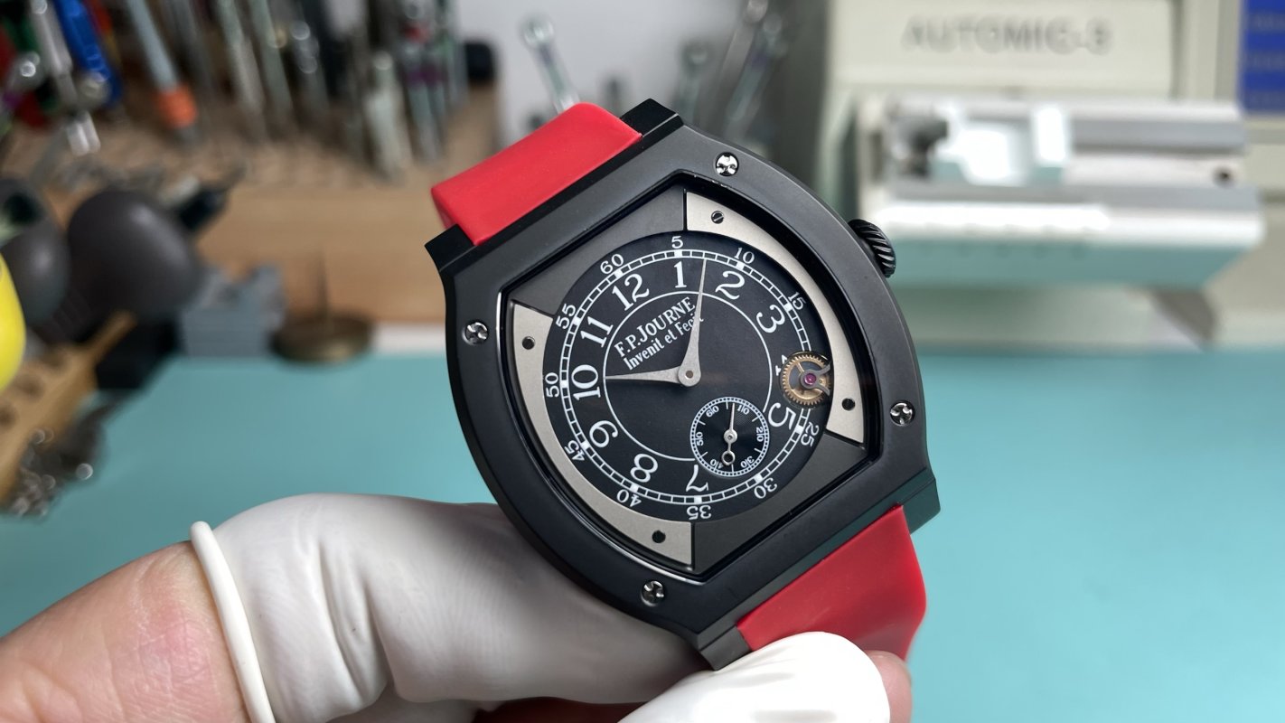 F.P. Journe Élégante 48mm Flat Tortue UA Replica - Black Dial Red Rubber view