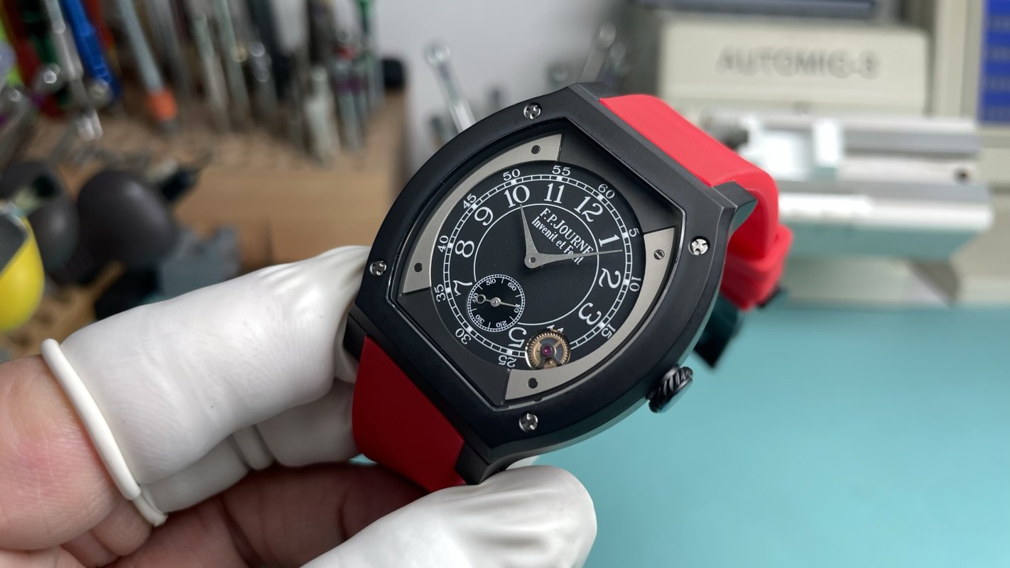 F.P. Journe Élégante 48mm Flat Tortue UA Replica - Black Dial Red Rubber view