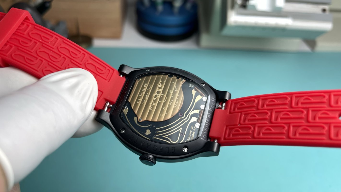 F.P. Journe Élégante 48mm Flat Tortue UA Replica - Black Dial Red Rubber view