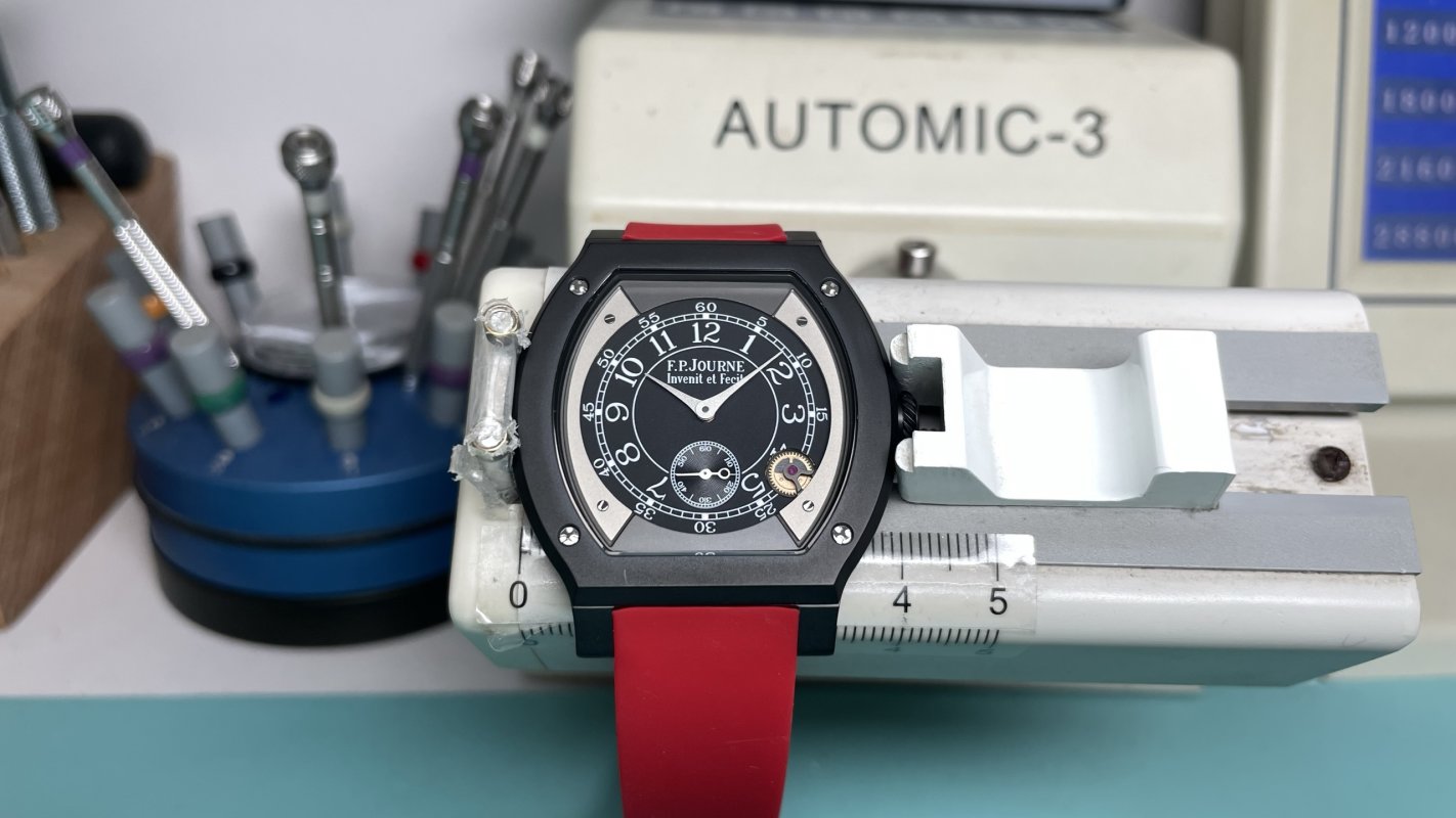 F.P. Journe Élégante 48mm Flat Tortue UA Replica - Black Dial Red Rubber view