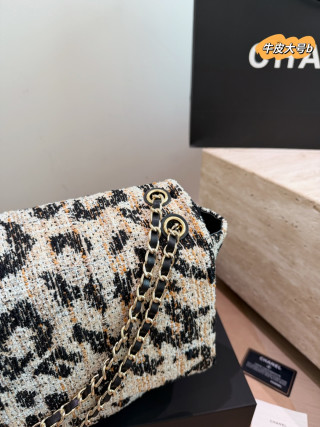 Chanel CF Maxi Leopard Tweed Bag Replica - Cream/Brown/Black view 3
