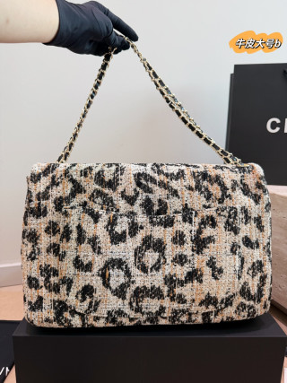 Chanel CF Maxi Leopard Tweed Bag Replica - Cream/Brown/Black view 5