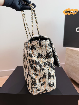 Chanel CF Maxi Leopard Tweed Bag Replica - Cream/Brown/Black view 6