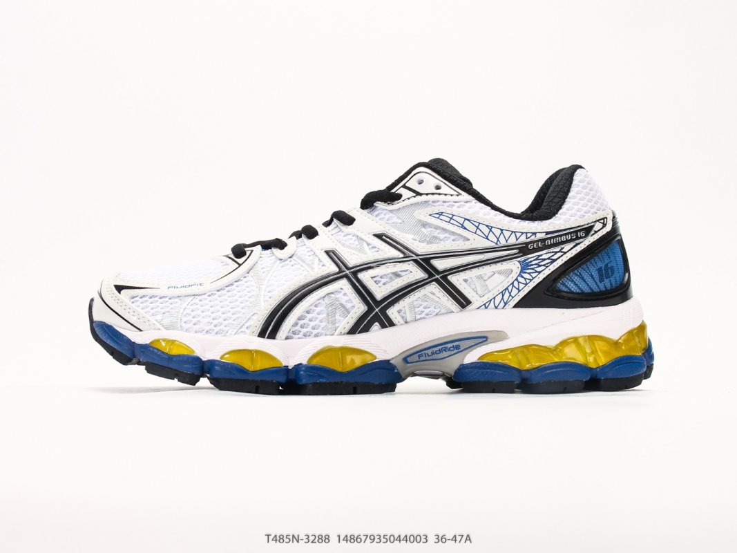 Asics Gel-Nimbus 16 White Black Blue Yellow Low-Top Running Shoe