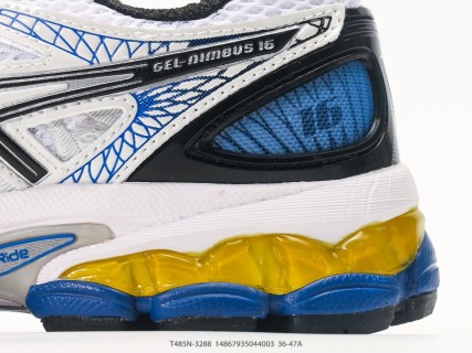 Asics Gel-Nimbus 16 White Black Blue Yellow Low-Top Running Shoe view 7
