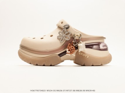 Crocs Classic Clog Platform Beige Latte Metal Charm Jibbitz Beach Slide