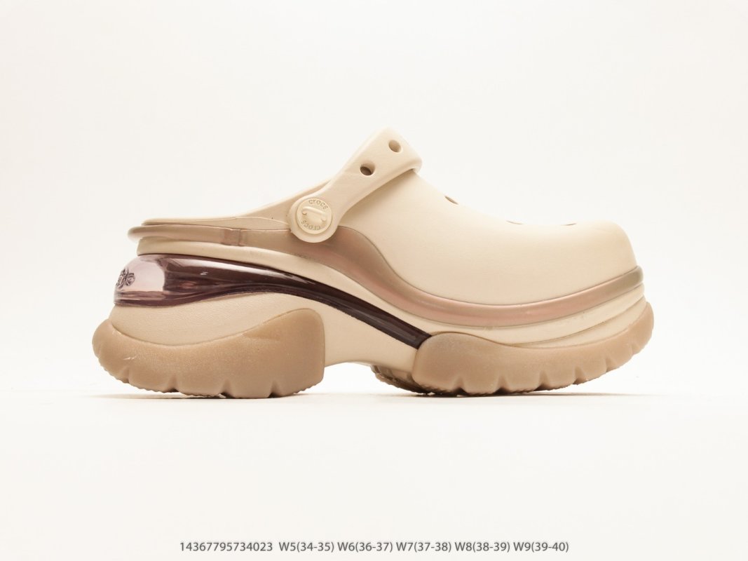 Crocs Classic Clog Platform Beige Latte Metal Charm Jibbitz Beach Slide view