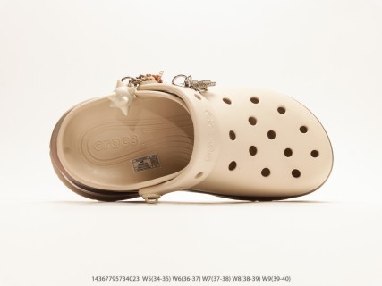 Crocs Classic Clog Platform Beige Latte Metal Charm Jibbitz Beach Slide view 3