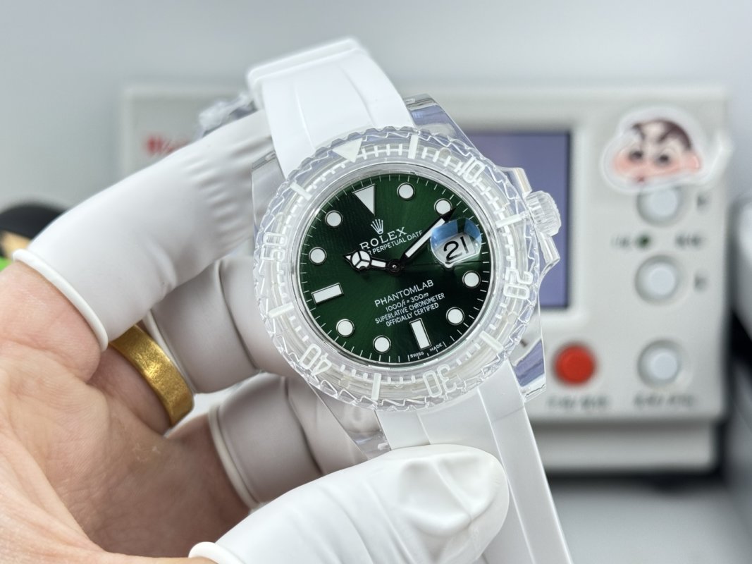 Rolex Submariner Crystal Ice White Green Dial Replica Watch 40mm view