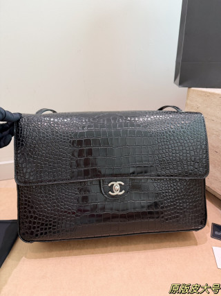 Chanel 26S Maxi Flap Black Crocodile Leather Silver Hardware Shoulder Bag view 5