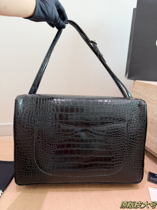 Chanel 26S Maxi Flap Black Crocodile Leather Silver Hardware Shoulder Bag view 6