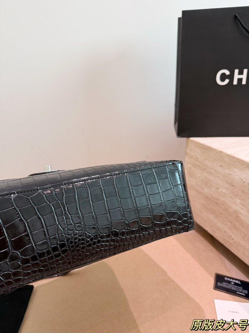 Chanel 26S Maxi Flap Black Crocodile Leather Silver Hardware Shoulder Bag view