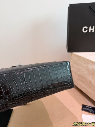 Chanel 26S Maxi Flap Black Crocodile Leather Silver Hardware Shoulder Bag view 7
