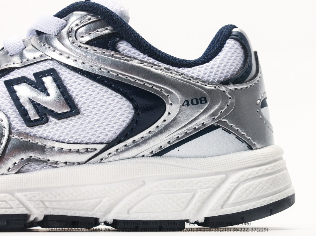 New Balance 408 Kids White Navy Retro Running Shoes view