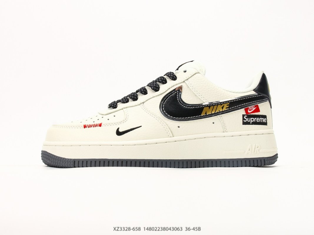 Nike Air Force 1 Low Cream Black Swoosh Casual Sneaker