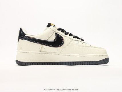 Nike Air Force 1 Low Cream Black Swoosh Casual Sneaker view 2