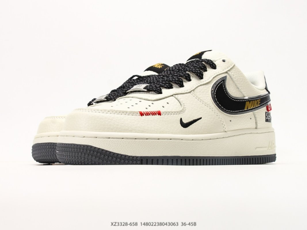Nike Air Force 1 Low Cream Black Swoosh Casual Sneaker view