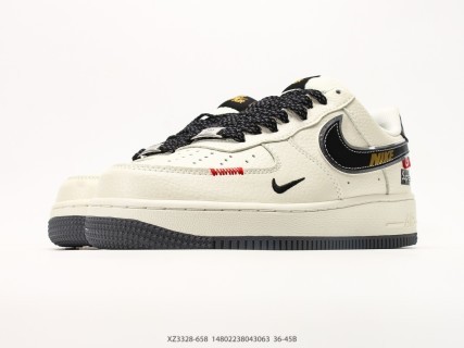 Nike Air Force 1 Low Cream Black Swoosh Casual Sneaker view 5