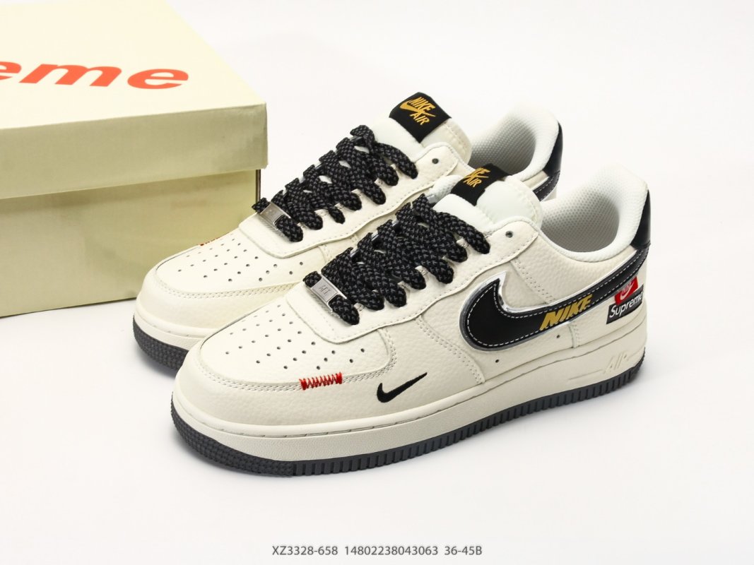 Nike Air Force 1 Low Cream Black Swoosh Casual Sneaker view