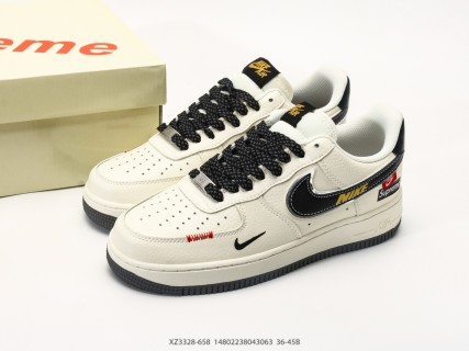 Nike Air Force 1 Low Cream Black Swoosh Casual Sneaker view 9