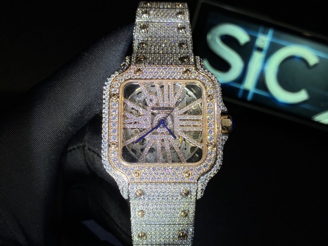 Cartier Santos Full Diamond Moissanite Replica Watch