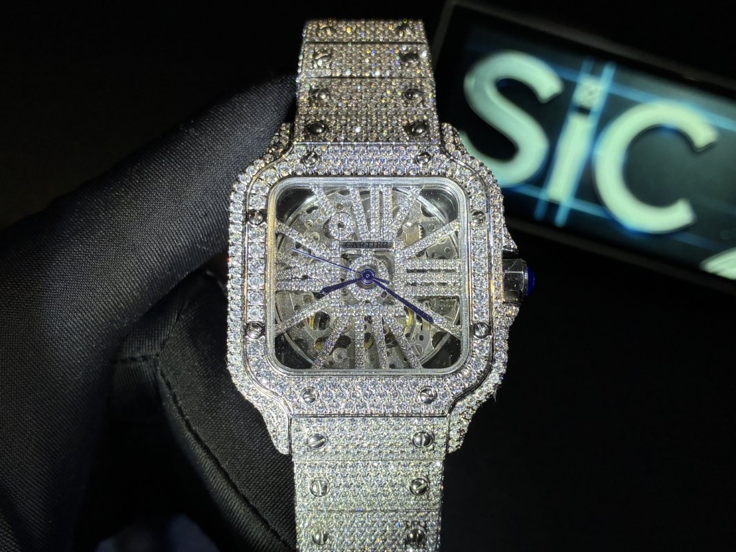 Cartier Santos Full Diamond Moissanite Replica Watch view