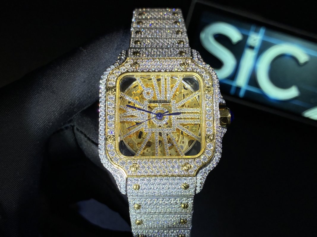 Cartier Santos Full Diamond Moissanite Replica Watch view