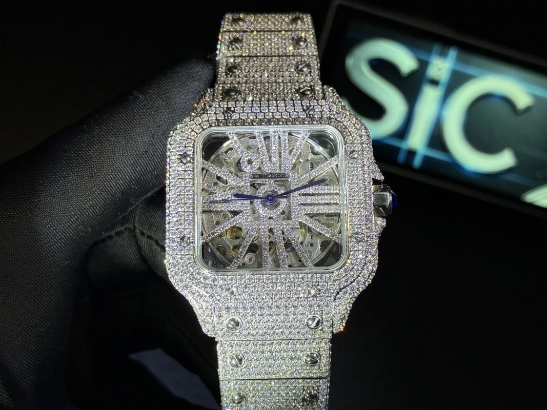 Cartier Santos Full Diamond Moissanite Replica Watch view