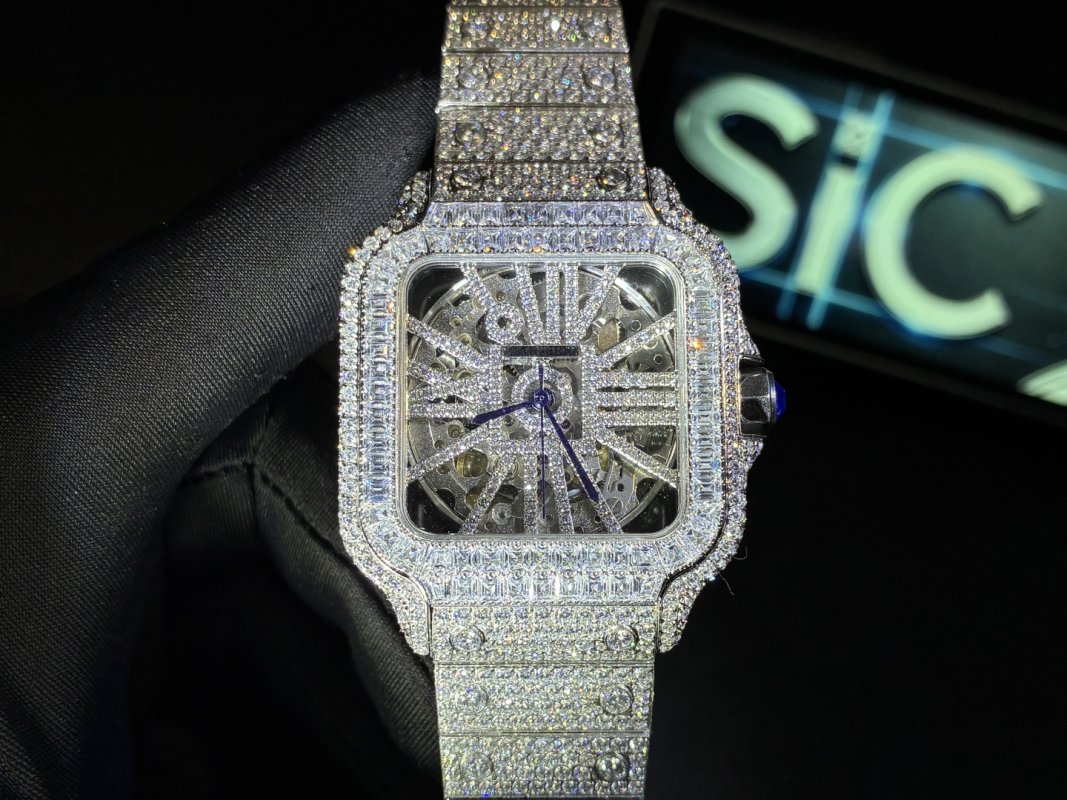 Cartier Santos Full Diamond Moissanite Replica Watch view
