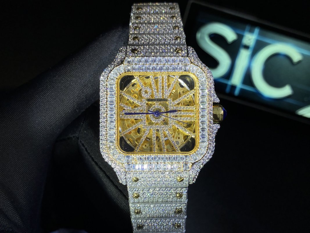 Cartier Santos Full Diamond Moissanite Replica Watch view