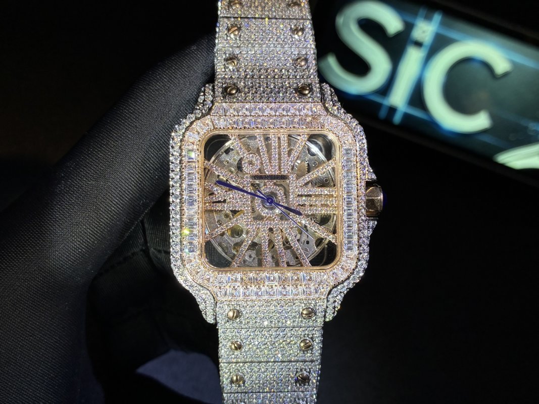 Cartier Santos Full Diamond Moissanite Replica Watch view