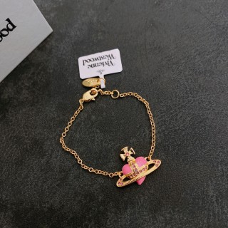 Vivienne Westwood Saturn Gold Chain Bracelet with Pink Stone view 2