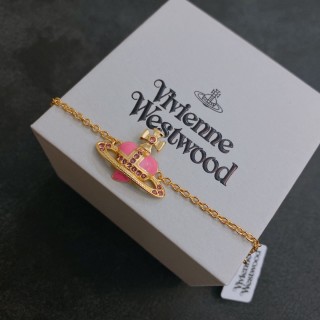 Vivienne Westwood Saturn Gold Chain Bracelet with Pink Stone view 3