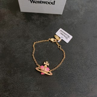 Vivienne Westwood Saturn Gold Chain Bracelet with Pink Stone view 4
