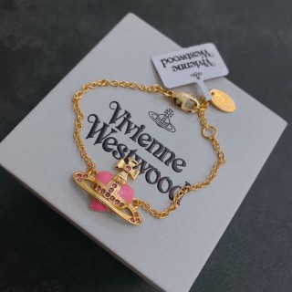 Vivienne Westwood Saturn Gold Chain Bracelet with Pink Stone view 5